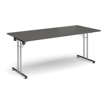 Rectangular folding leg table with chrome legs and straight foot rails 1800mm x 800mm - Onyx Grey - SFL1800-C-OG