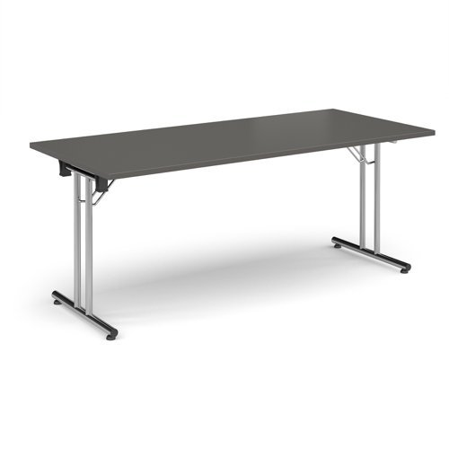 Rectangular folding leg table with chrome legs and straight foot rails 1800mm x 800mm - Onyx Grey - SFL1800-C-OG
