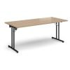 Rectangular folding leg table with black legs and straight foot rails 1800mm x 800mm - Kendal Oak - SFL1800-K-KO