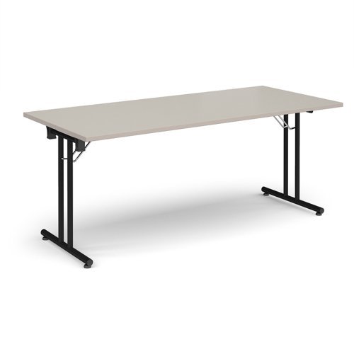 Rectangular folding leg table with black legs and straight foot rails 1800mm x 800mm - Light Grey - SFL1800-K-LG