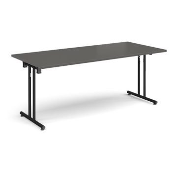 Rectangular folding leg table with black legs and straight foot rails 1800mm x 800mm - Onyx Grey - SFL1800-K-OG