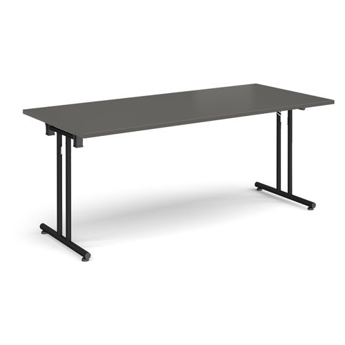 Rectangular folding leg table with black legs and straight foot rails 1800mm x 800mm - Onyx Grey - SFL1800-K-OG