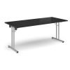 Rectangular folding leg table with silver legs and straight foot rails 1800mm x 800mm - Black - SFL1800-S-BK