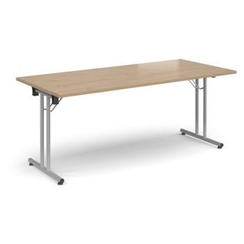 Rectangular folding leg table with silver legs and straight foot rails 1800mm x 800mm - Kendal Oak - SFL1800-S-KO