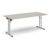 Rectangular folding leg table with silver legs and straight foot rails 1800mm x 800mm - Light Grey - SFL1800-S-LG