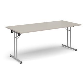 Rectangular folding leg table with silver legs and straight foot rails 1800mm x 800mm - Light Grey - SFL1800-S-LG