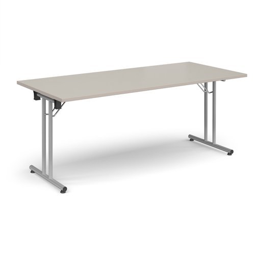 Rectangular folding leg table with silver legs and straight foot rails 1800mm x 800mm - Light Grey - SFL1800-S-LG