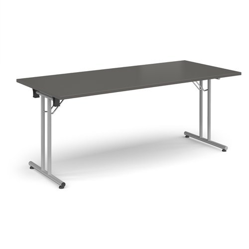 Rectangular folding leg table with silver legs and straight foot rails 1800mm x 800mm - Onyx Grey - SFL1800-S-OG