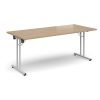 Rectangular folding leg table with white legs and straight foot rails 1800mm x 800mm - Kendal Oak - SFL1800-WH-KO
