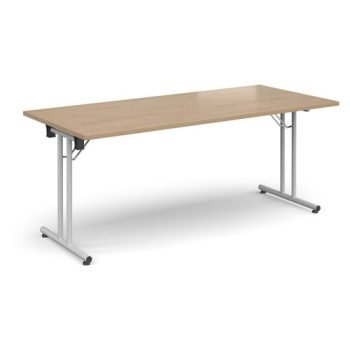 Rectangular folding leg table with white legs and straight foot rails 1800mm x 800mm - Kendal Oak - SFL1800-WH-KO