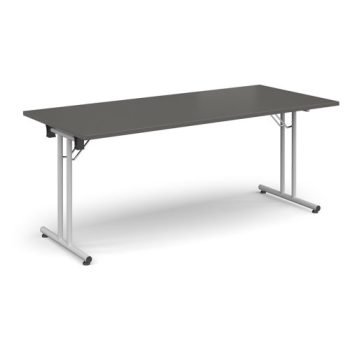 Rectangular folding leg table with white legs and straight foot rails 1800mm x 800mm - Onyx Grey - SFL1800-WH-OG