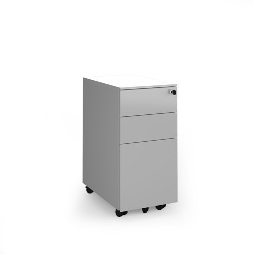 Steel 3 drawer narrow mobile pedestal - silver - SMPN3-S