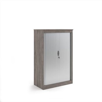 Systems horizontal tambour door cupboard 1600mm high - Grey Oak - ST16GO