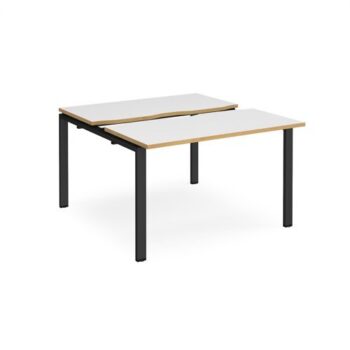 Adapt sliding top back to back desks 1200mm x 1200mm - black frame White Top with oak edging - STE1212-K-WO