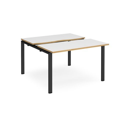 Adapt sliding top back to back desks 1200mm x 1200mm - black frame White Top with oak edging - STE1212-K-WO