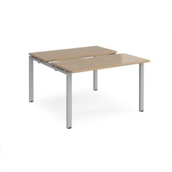 Adapt sliding top back to back desks 1200mm x 1200mm - silver frame Kendal Oak Top - STE1212-S-KO