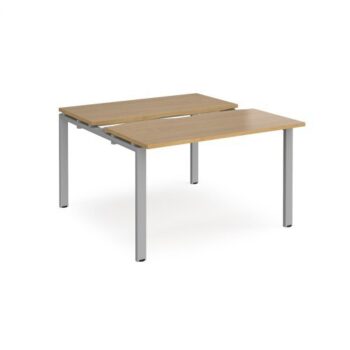 Adapt sliding top back to back desks 1200mm x 1200mm - silver frame Oak Top - STE1212-S-O
