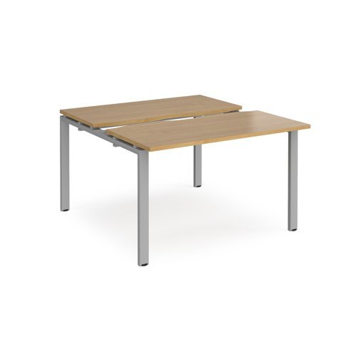 Adapt sliding top back to back desks 1200mm x 1200mm - silver frame Oak Top - STE1212-S-O