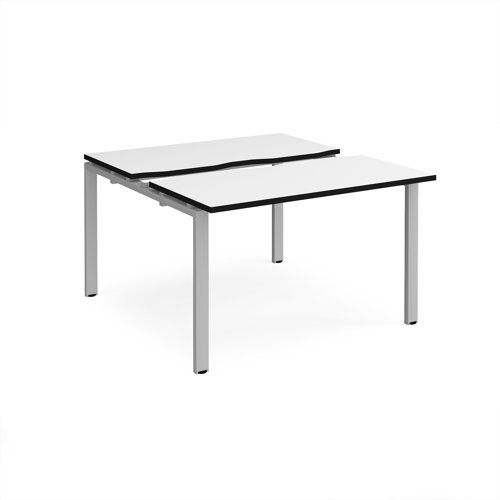Adapt sliding top back to back desks 1200mm x 1200mm - silver frame White Top black edge - STE1212-S-WK