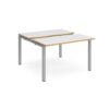 Adapt sliding top back to back desks 1200mm x 1200mm - silver frame White Top with oak edging - STE1212-S-WO