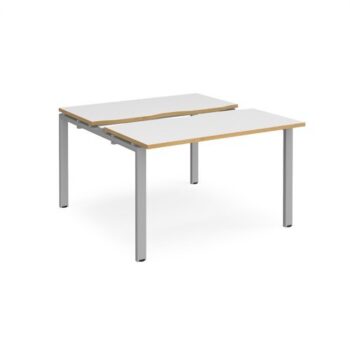 Adapt sliding top back to back desks 1200mm x 1200mm - silver frame White Top with oak edging - STE1212-S-WO