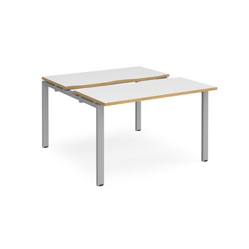 Adapt sliding top back to back desks 1200mm x 1200mm - silver frame White Top with oak edging - STE1212-S-WO