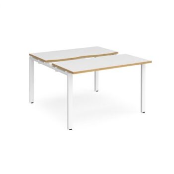 Adapt sliding top back to back desks 1200mm x 1200mm - white frame White Top with oak edging - STE1212-WH-WO