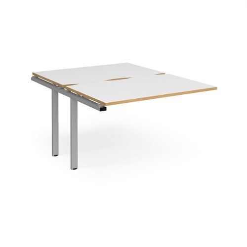 Adapt sliding top add on unit single 1200mm x 1600mm - silver frame White Top with oak edging - STE1216-AB-S-WO