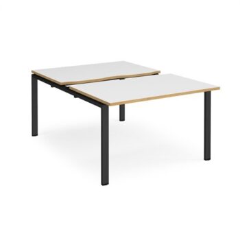 Adapt sliding top back to back desks 1200mm x 1600mm - black frame White Top with oak edging - STE1216-K-WO