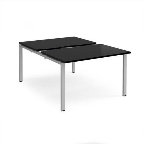 Adapt sliding top back to back desks 1200mm x 1600mm - silver frame black top - STE1216-S-BK