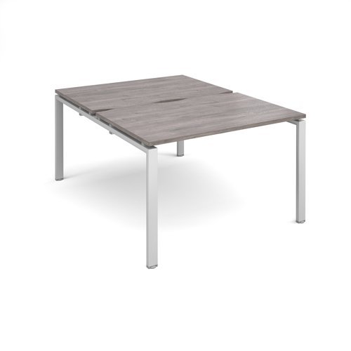 Adapt sliding top back to back desks 1200mm x 1600mm - silver frame Grey Oak Top - STE1216-S-GO