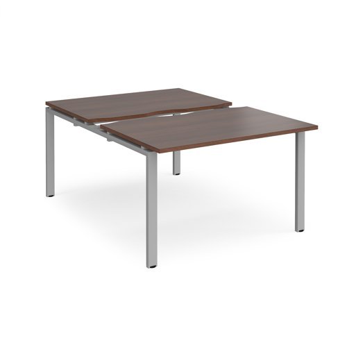 Adapt sliding top back to back desks 1200mm x 1600mm - silver frame Walnut top - STE1216-S-W