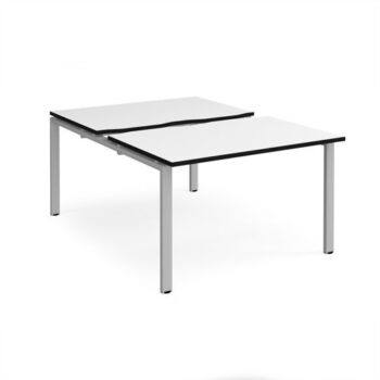Adapt sliding top back to back desks 1200mm x 1600mm - silver frame White Top black edge - STE1216-S-WK