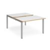 Adapt sliding top back to back desks 1200mm x 1600mm - silver frame White Top with oak edging - STE1216-S-WO