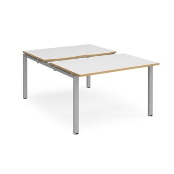 Adapt sliding top back to back desks 1200mm x 1600mm - silver frame White Top with oak edging - STE1216-S-WO