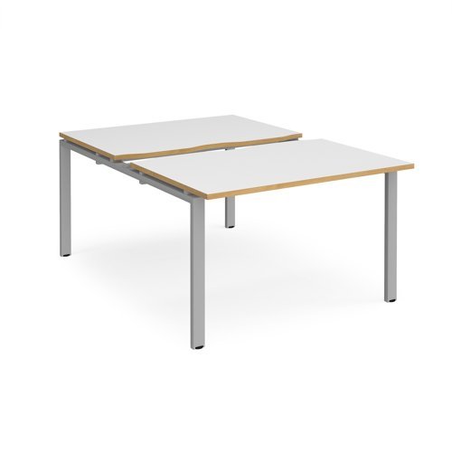 Adapt sliding top back to back desks 1200mm x 1600mm - silver frame White Top with oak edging - STE1216-S-WO