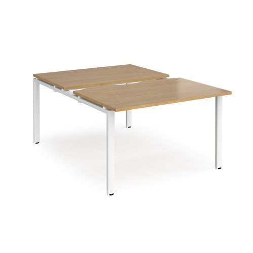 Adapt sliding top back to back desks 1200mm x 1600mm - white frame Oak Top - STE1216-WH-O