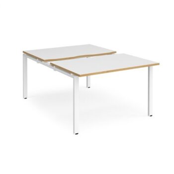 Adapt sliding top back to back desks 1200mm x 1600mm - white frame White Top with oak edging - STE1216-WH-WO