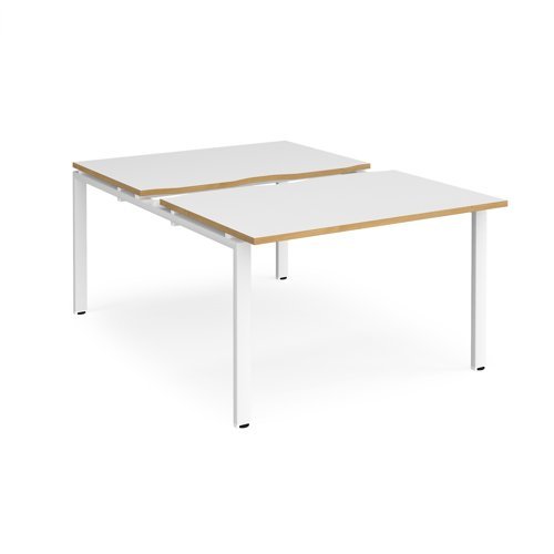 Adapt sliding top back to back desks 1200mm x 1600mm - white frame White Top with oak edging - STE1216-WH-WO