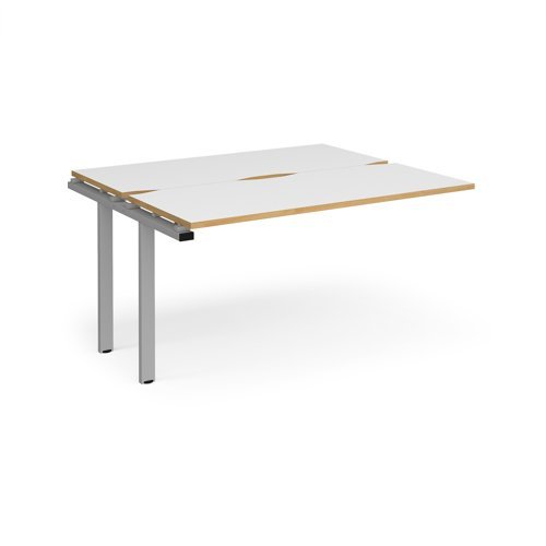 Adapt sliding top add on unit single 1400mm x 1200mm - silver frame White Top with oak edging - STE1412-AB-S-WO