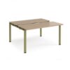 Adapt sliding top back to back desks 1400mm x 1200mm - green frame Kendal Oak Top - STE1412-GN-KO