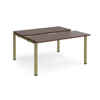 Adapt sliding top back to back desks 1400mm x 1200mm - green frame Walnut top - STE1412-GN-W