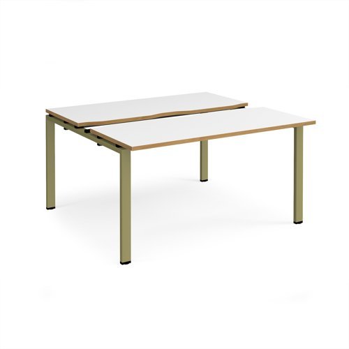 Adapt sliding top back to back desks 1400mm x 1200mm - green frame White Top oak edge - STE1412-GN-WO