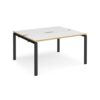 Adapt sliding top back to back desks 1400mm x 1200mm - black frame White Top with oak edging - STE1412-K-WO