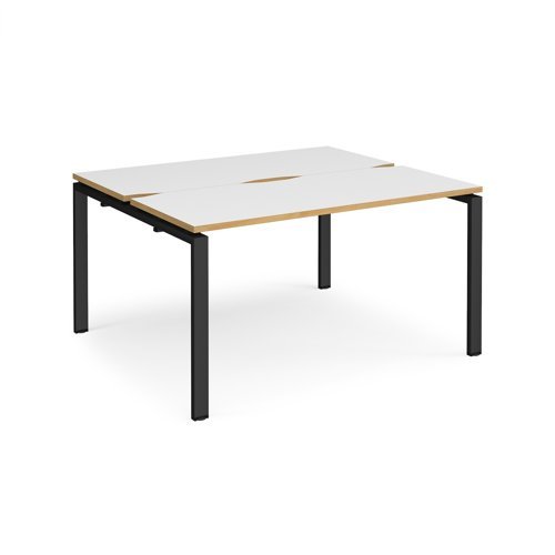 Adapt sliding top back to back desks 1400mm x 1200mm - black frame White Top with oak edging - STE1412-K-WO