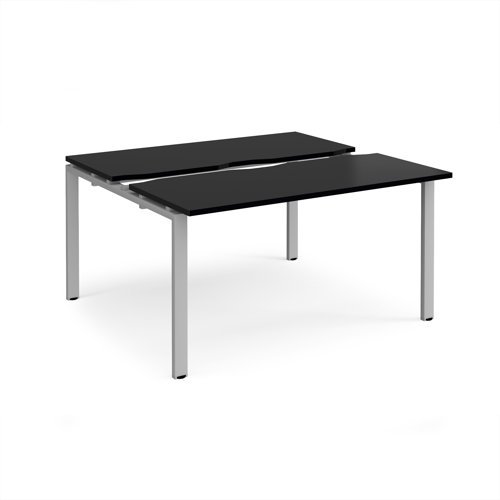 Adapt sliding top back to back desks 1400mm x 1200mm - silver frame black top - STE1412-S-BK