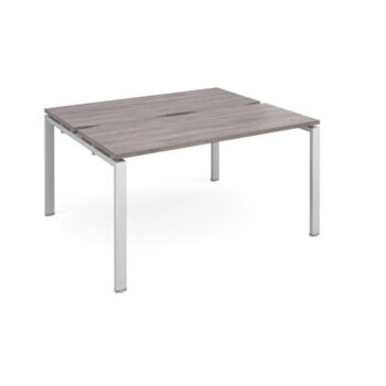 Adapt sliding top back to back desks 1400mm x 1200mm - silver frame Grey Oak Top - STE1412-S-GO