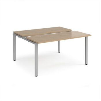 Adapt sliding top back to back desks 1400mm x 1200mm - silver frame Kendal Oak Top - STE1412-S-KO