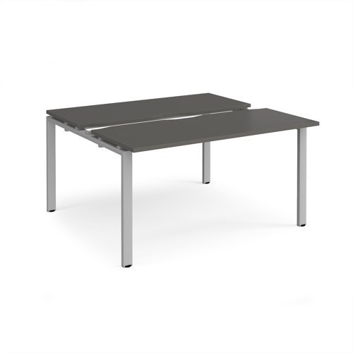 Adapt sliding top back to back desks 1400mm x 1200mm - silver frame storm grey top - STE1412-S-OG