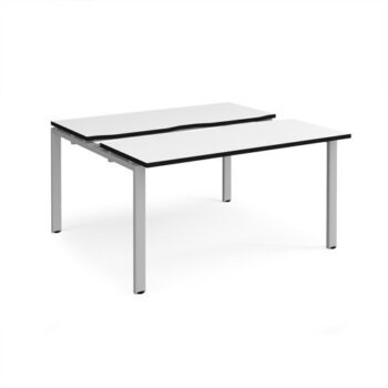 Adapt sliding top back to back desks 1400mm x 1200mm - silver frame White Top black edge - STE1412-S-WK